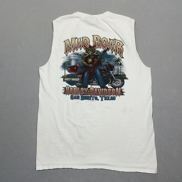 Harley Davidson Sleeveless‎ Shirt Size Medium MAD BOAR SAN BENITO TEXAS Graphic - Picture 1 of 12